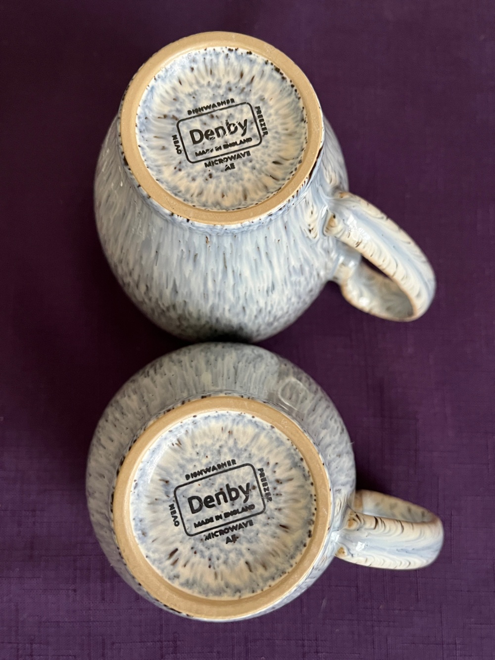 Pair of Denby Halo Speckle Mugs Stoneware Blue Gray Black England Set of 2 - Picture 4 of 4
